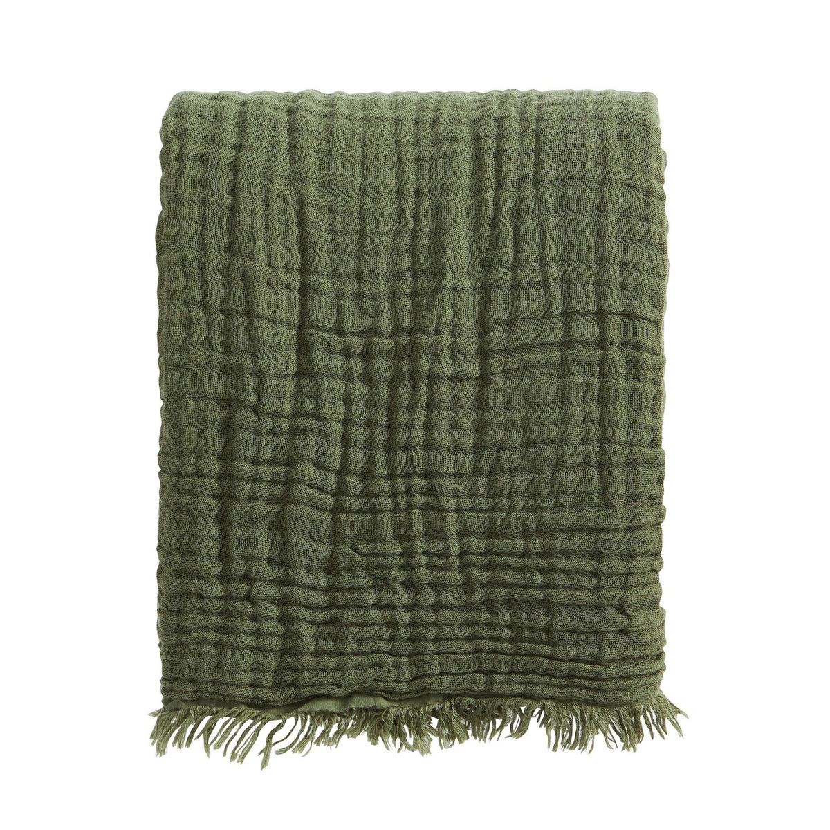Dusklia - Savannah Four Layer Tufted Muslin Sofa Throw - Olive Green
