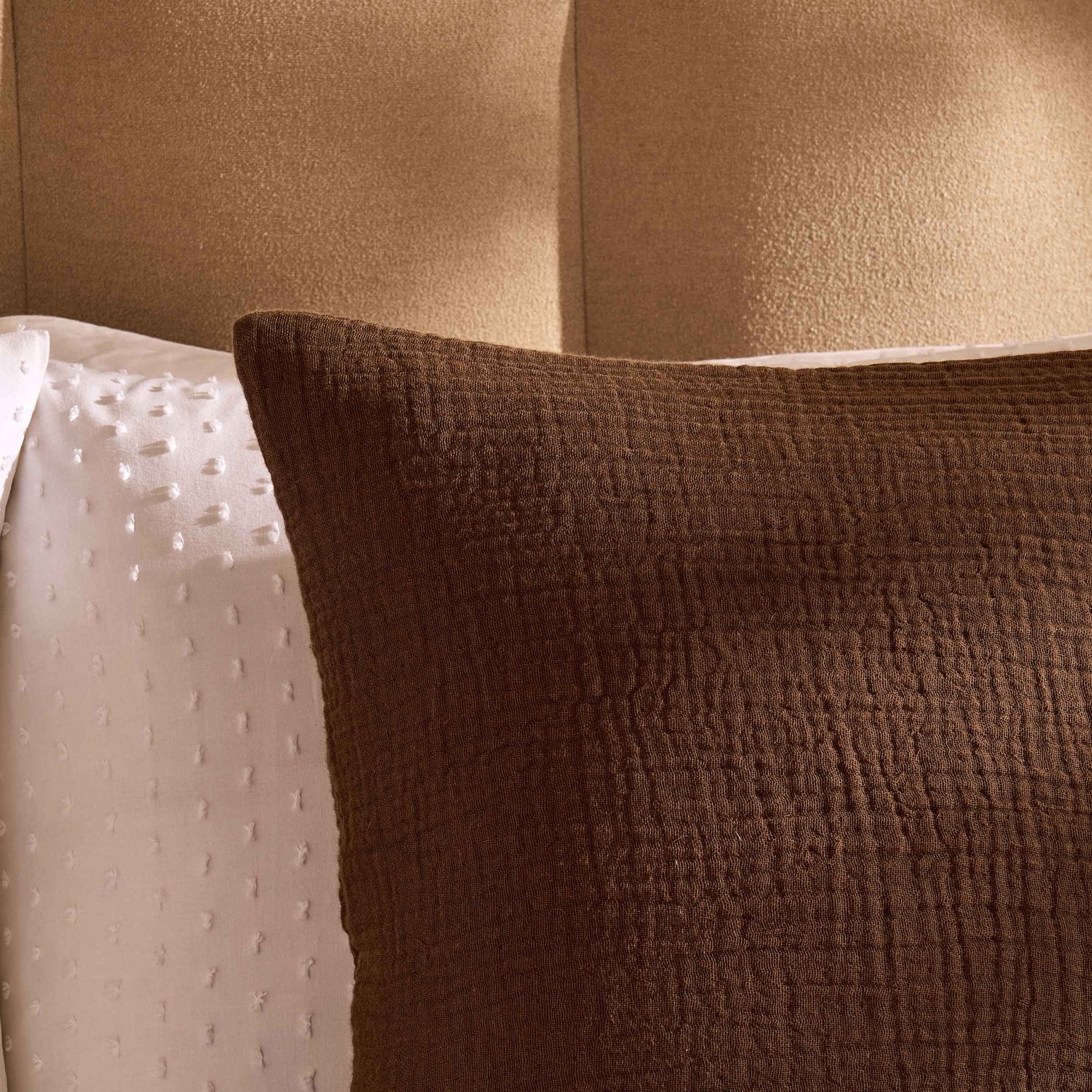 Dusklia - Savannah Set of 2 Tufted Muslin Cushion Covers - Chocolate