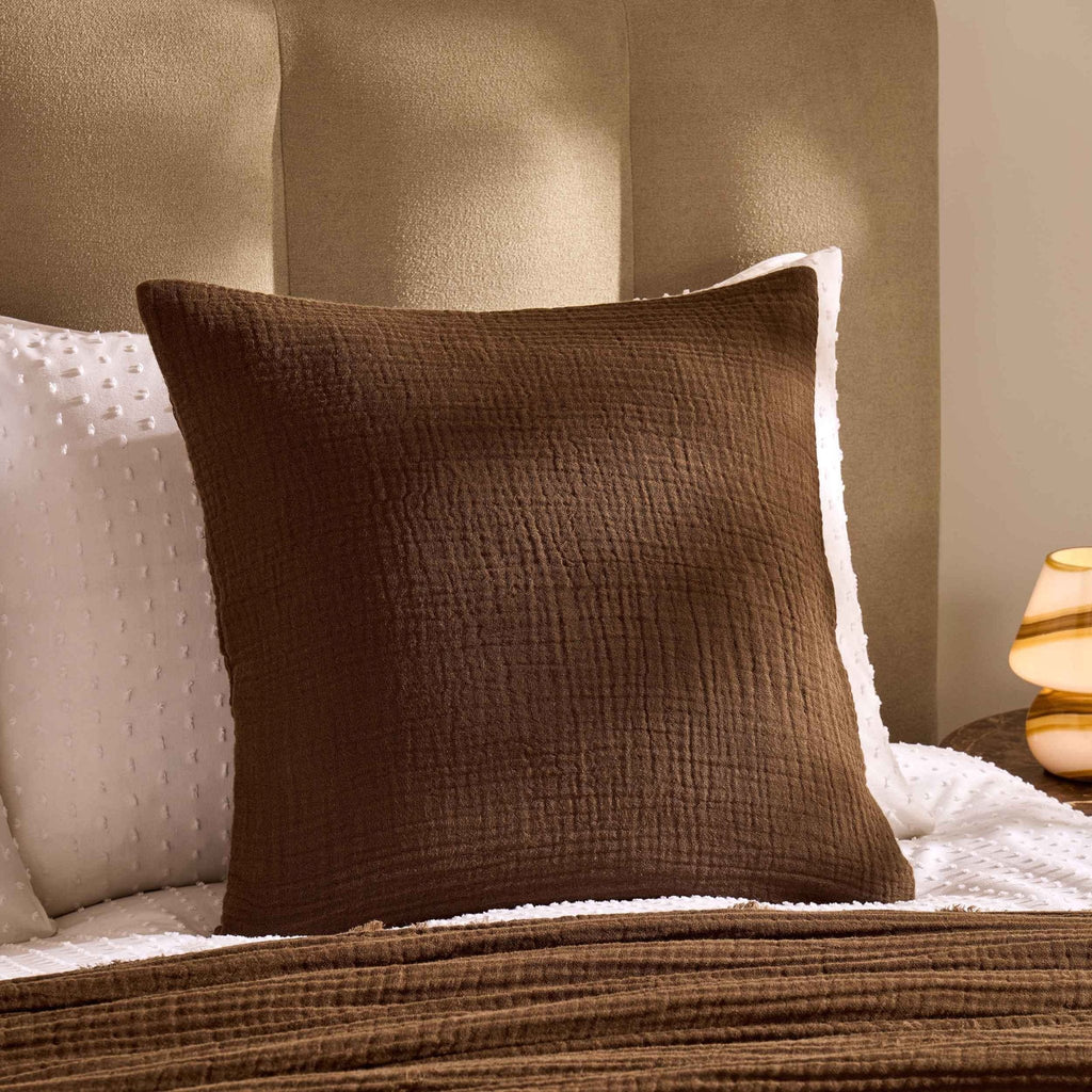 Dusklia - Savannah Set of 2 Tufted Muslin Cushion Covers - Chocolate