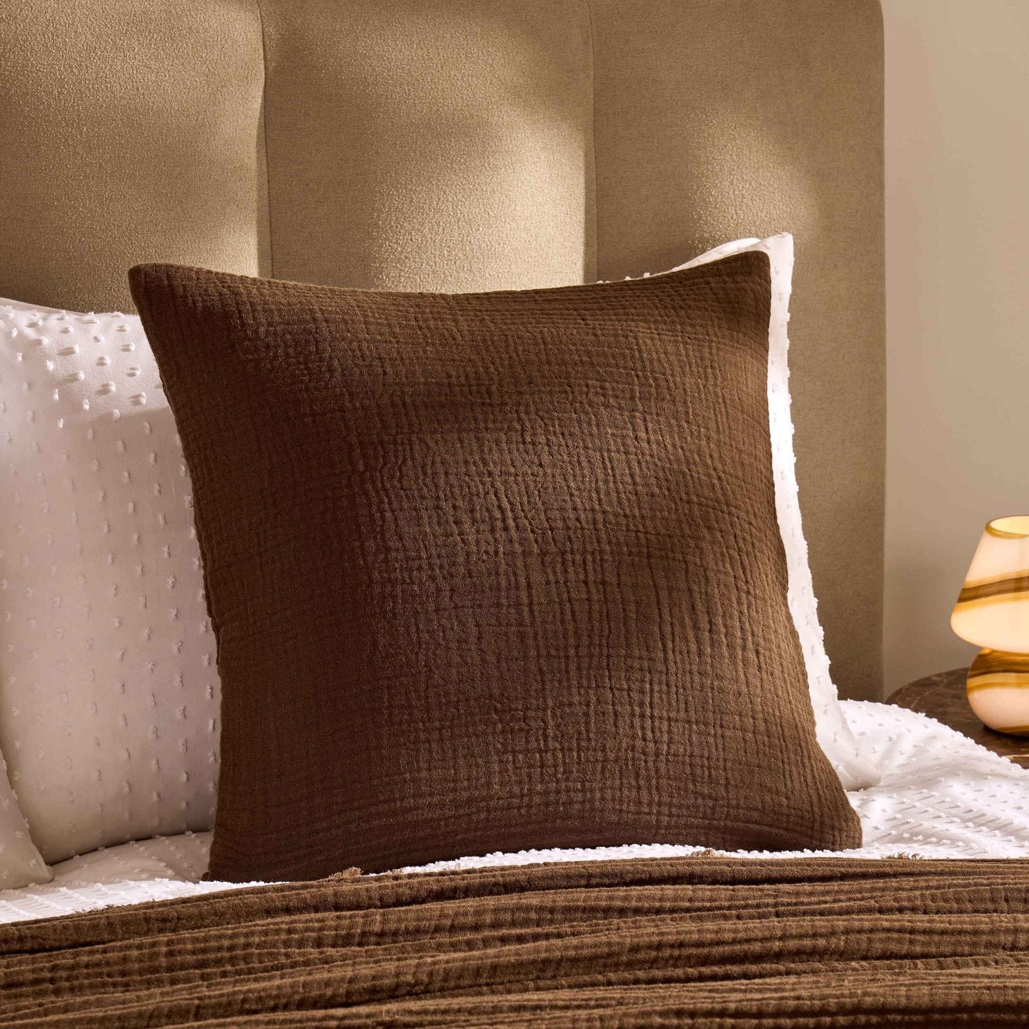 Dusklia - Savannah Set of 2 Tufted Muslin Cushion Covers - Chocolate