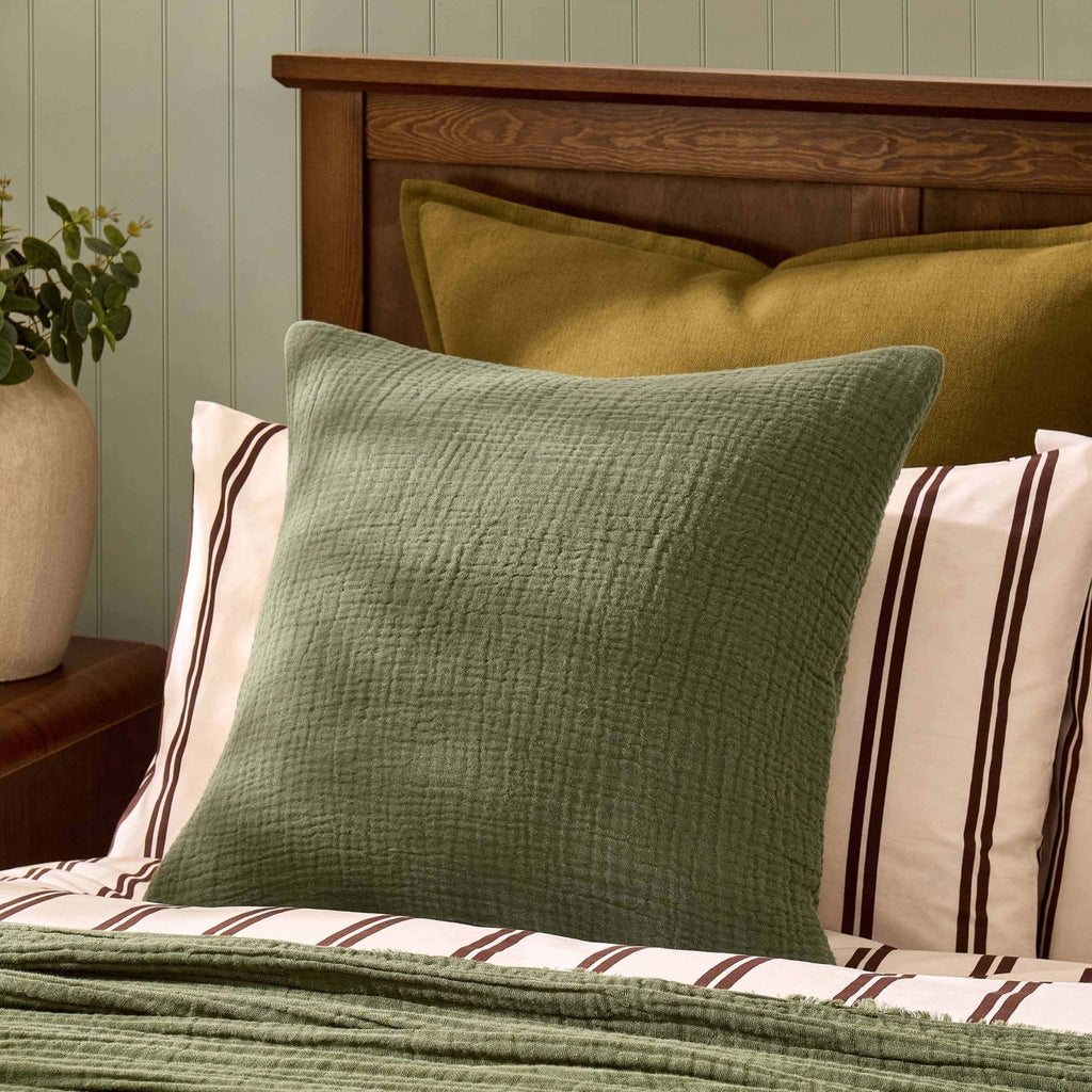 Dusklia - Savannah Set of 2 Tufted Muslin Cushion Covers - Olive Green