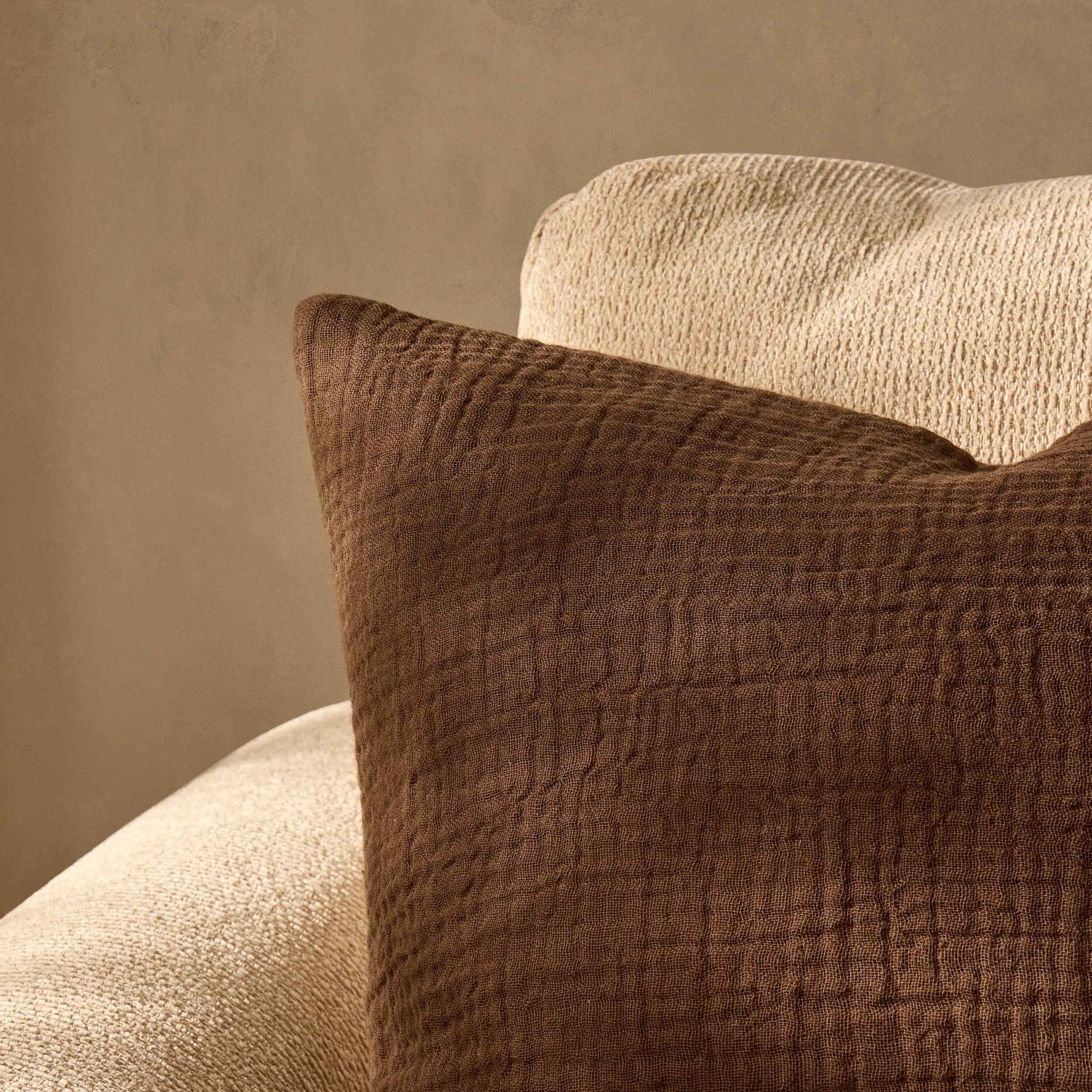 Dusklia - Savannah Set of 2 Tufted Muslin Sofa Cushion Covers - Chocolate