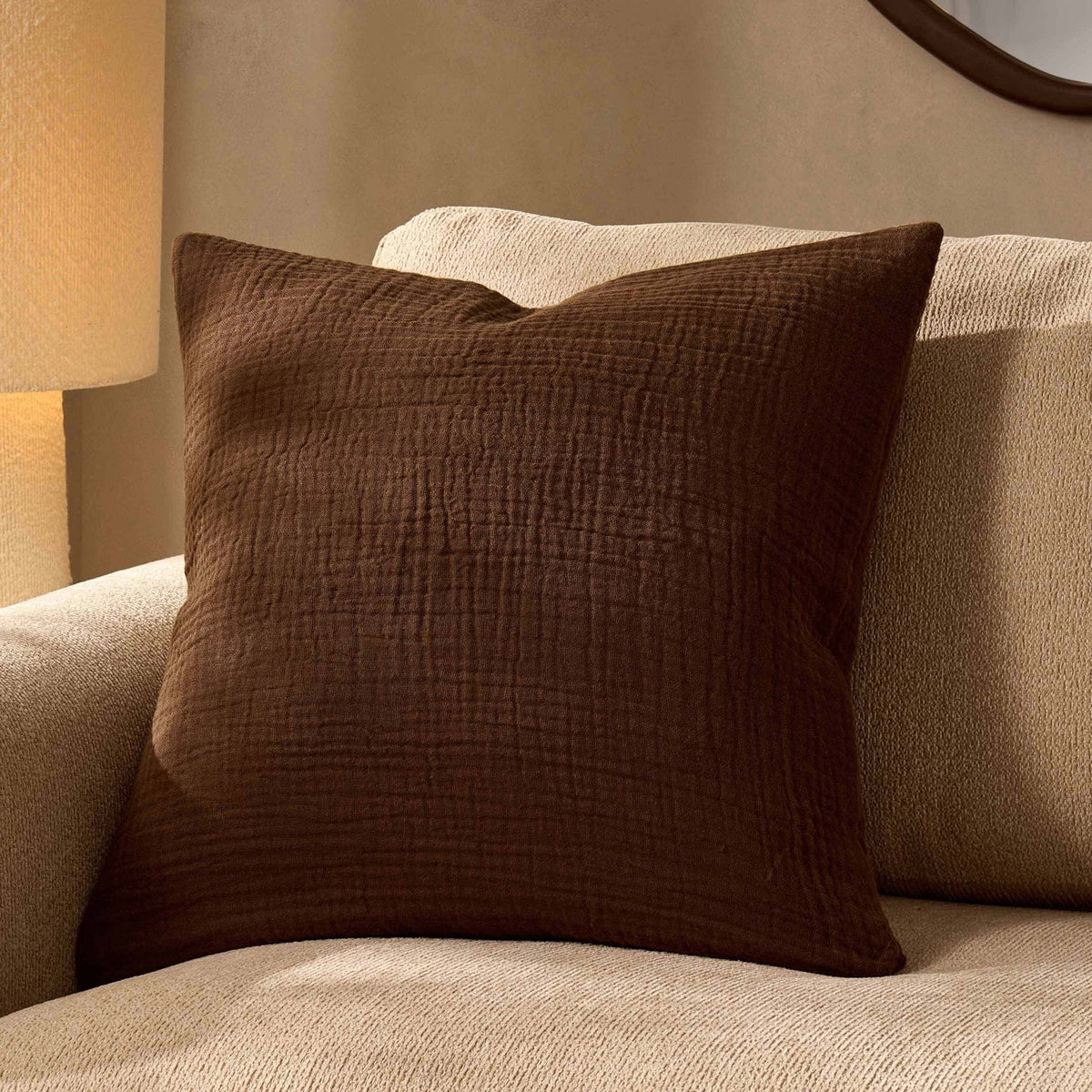 Dusklia - Savannah Set of 2 Tufted Muslin Sofa Cushion Covers - Chocolate