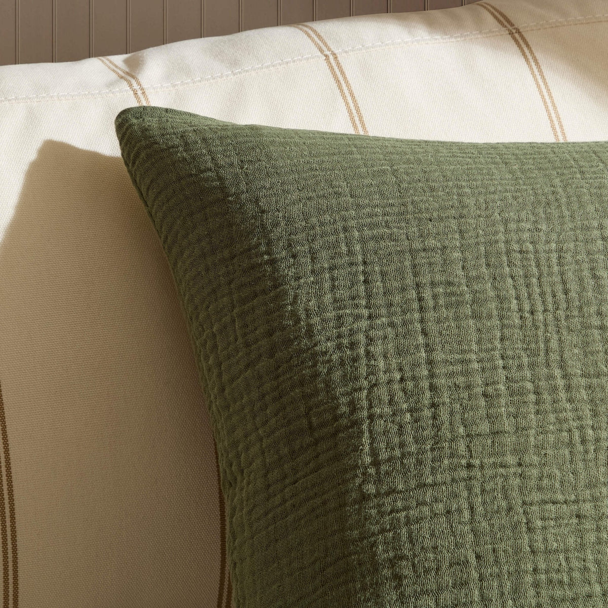 Dusklia - Savannah Set of 2 Tufted Muslin Sofa Cushion Covers - Olive Green