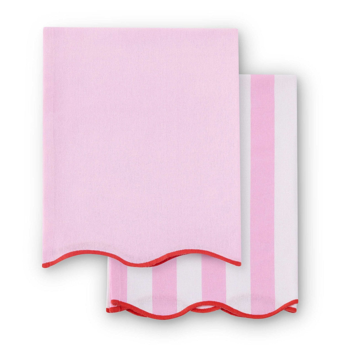 Dusklia - Scallop Edge Set of 2 Tea Towels - Pink/Red