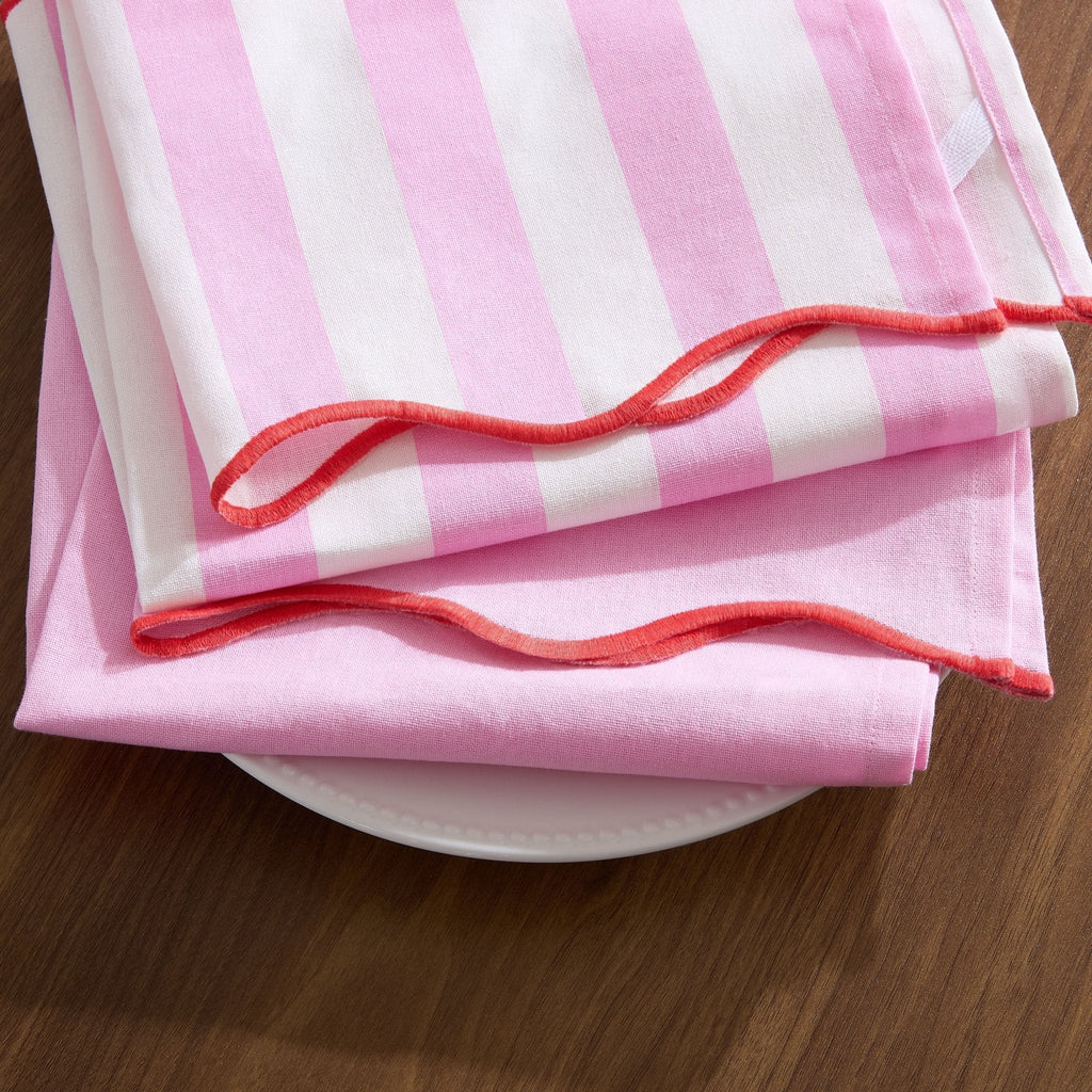 Dusklia - Scallop Edge Set of 2 Tea Towels - Pink/Red
