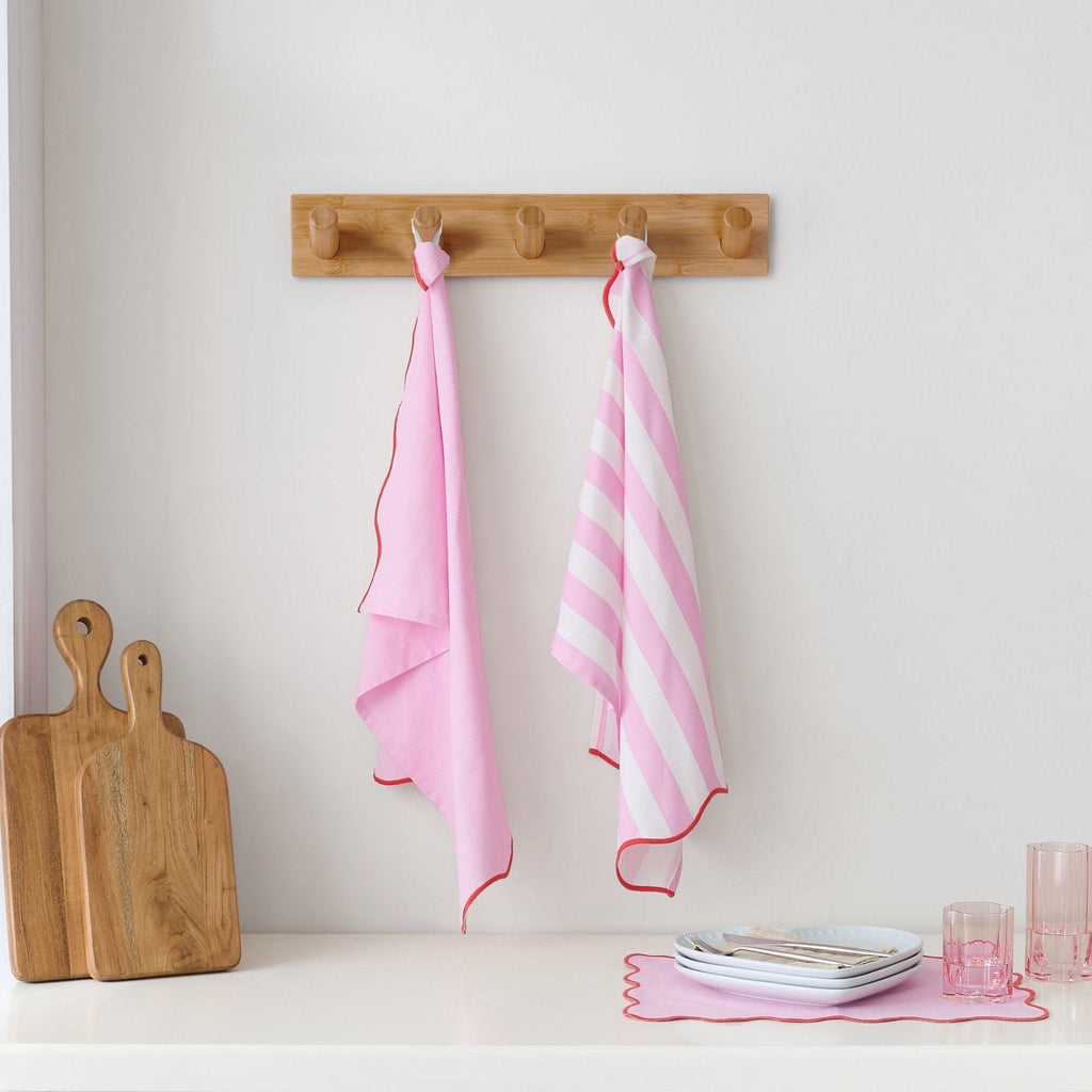 Dusklia - Scallop Edge Set of 2 Tea Towels - Pink/Red