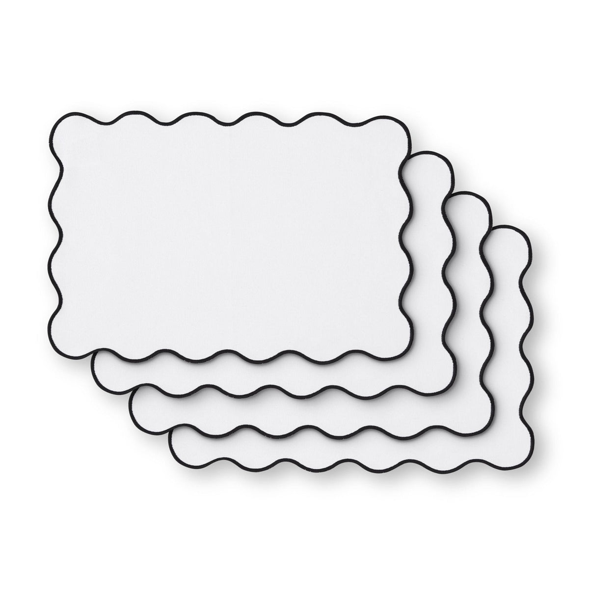 Dusklia - Scallop Edge Set of 4 Placemats - Off White/Black