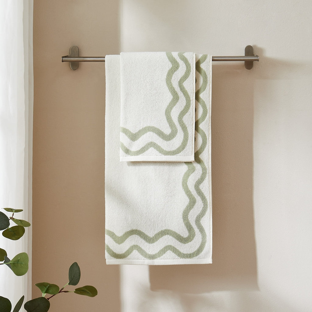Dusklia - Scalloped Cotton Towels - Off-White/Olive