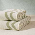 Dusklia - Scalloped Cotton Towels - Off-White/Olive