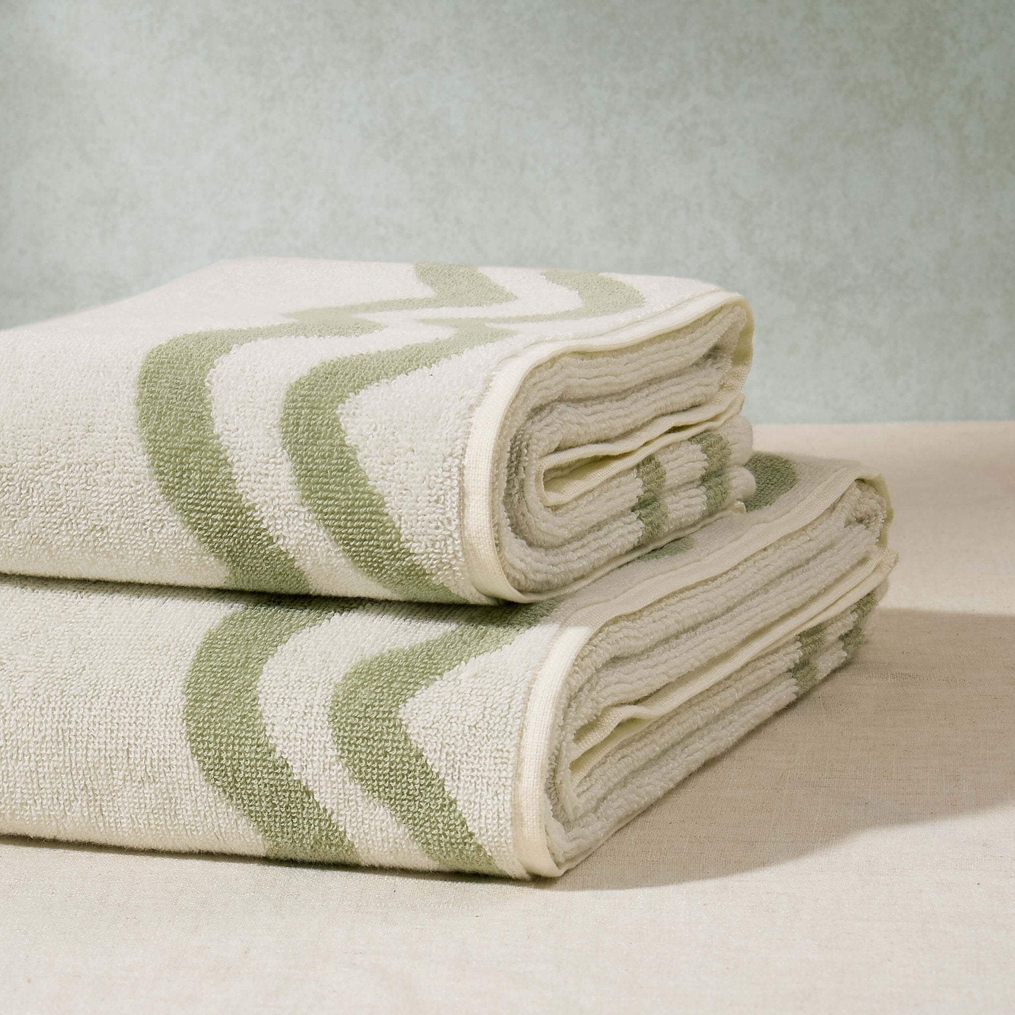 Dusklia - Scalloped Cotton Towels - Off-White/Olive
