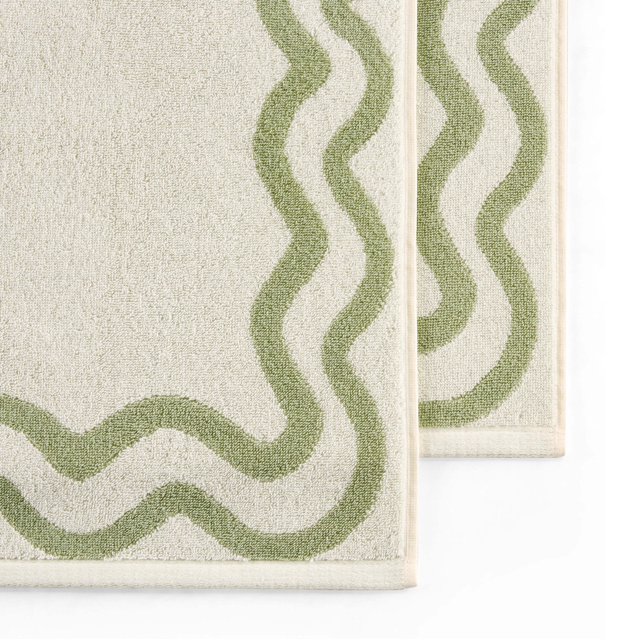 Dusklia - Scalloped Cotton Towels - Off-White/Olive
