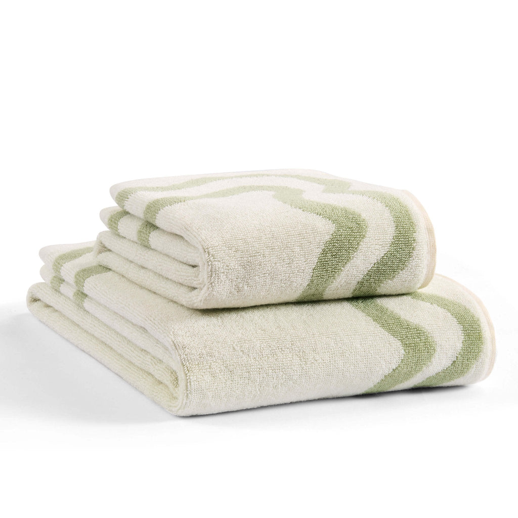 Dusklia - Scalloped Cotton Towels - Off-White/Olive