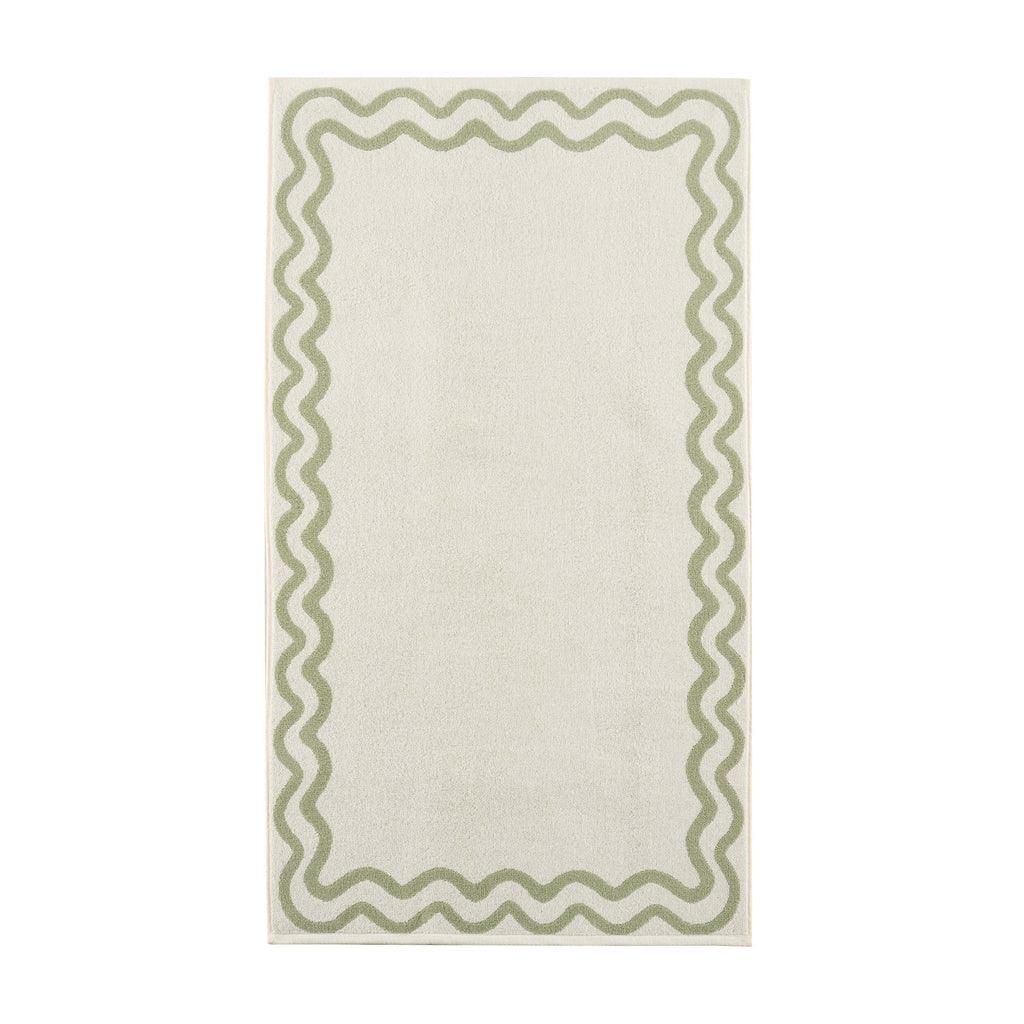 Dusklia - Scalloped Cotton Towels - Off-White/Olive