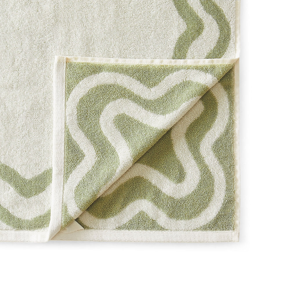 Dusklia - Scalloped Cotton Towels - Off-White/Olive
