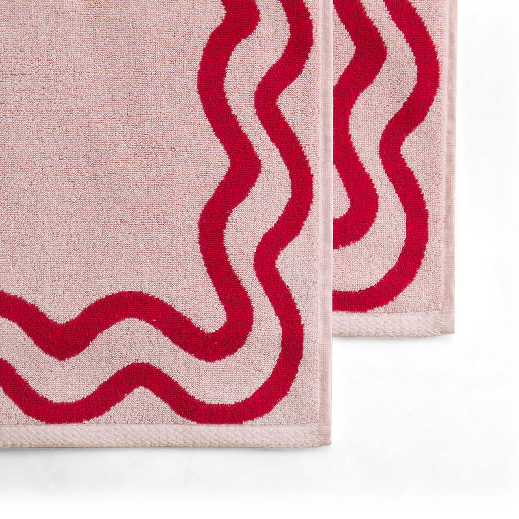 Dusklia - Scalloped Cotton Towels - Pink/Red
