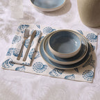 Dusklia - Shell Print Set of 4 Placemats - Natural/ Blue