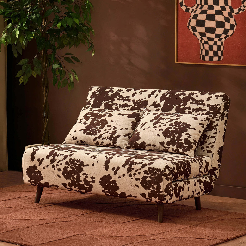 Dusklia - Seattle Double Click Clack Sofa Bed - Brown Cow Print
