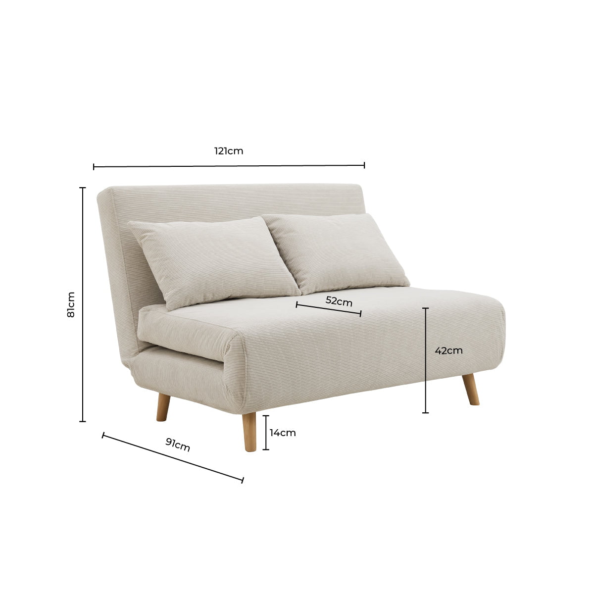 Dusklia - Seattle Double Click Clack Sofa Bed - Corduroy - Pebble