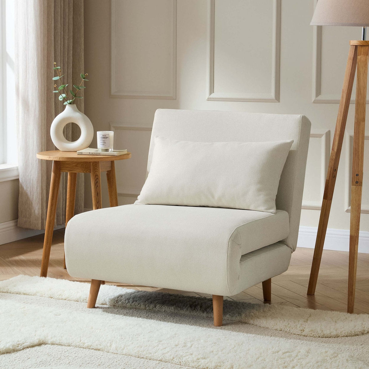 Dusklia - Seattle Single Click Clack Sofa Bed - Cream Linen