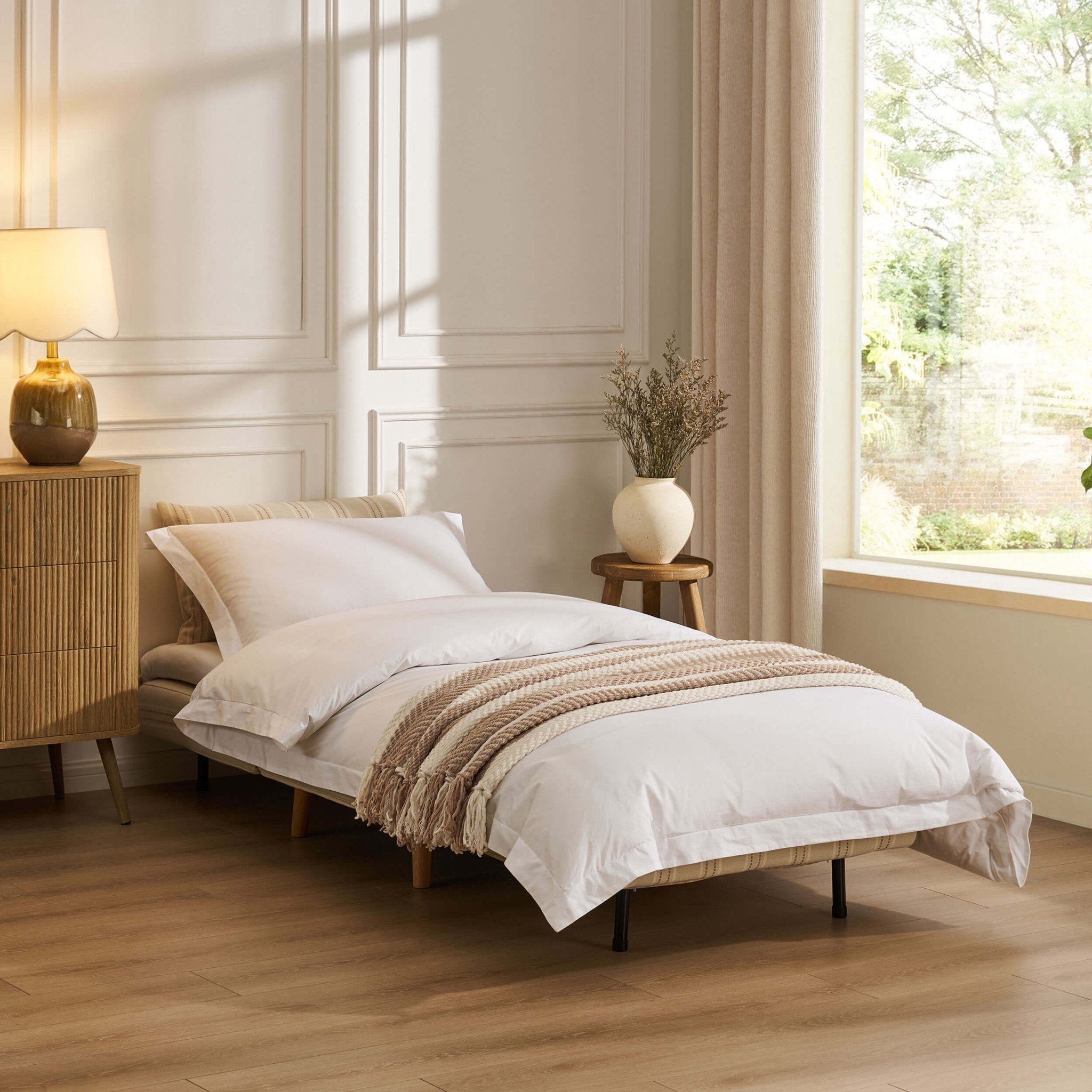 Dusklia - Seattle Single Click Clack Sofa Bed - Natural Stitched Stripe