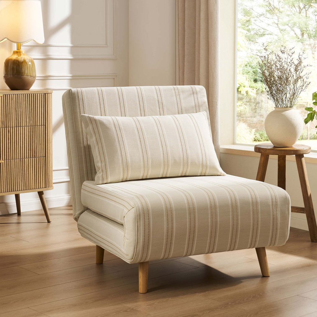 Dusklia - Seattle Single Click Clack Sofa Bed - Natural Stitched Stripe