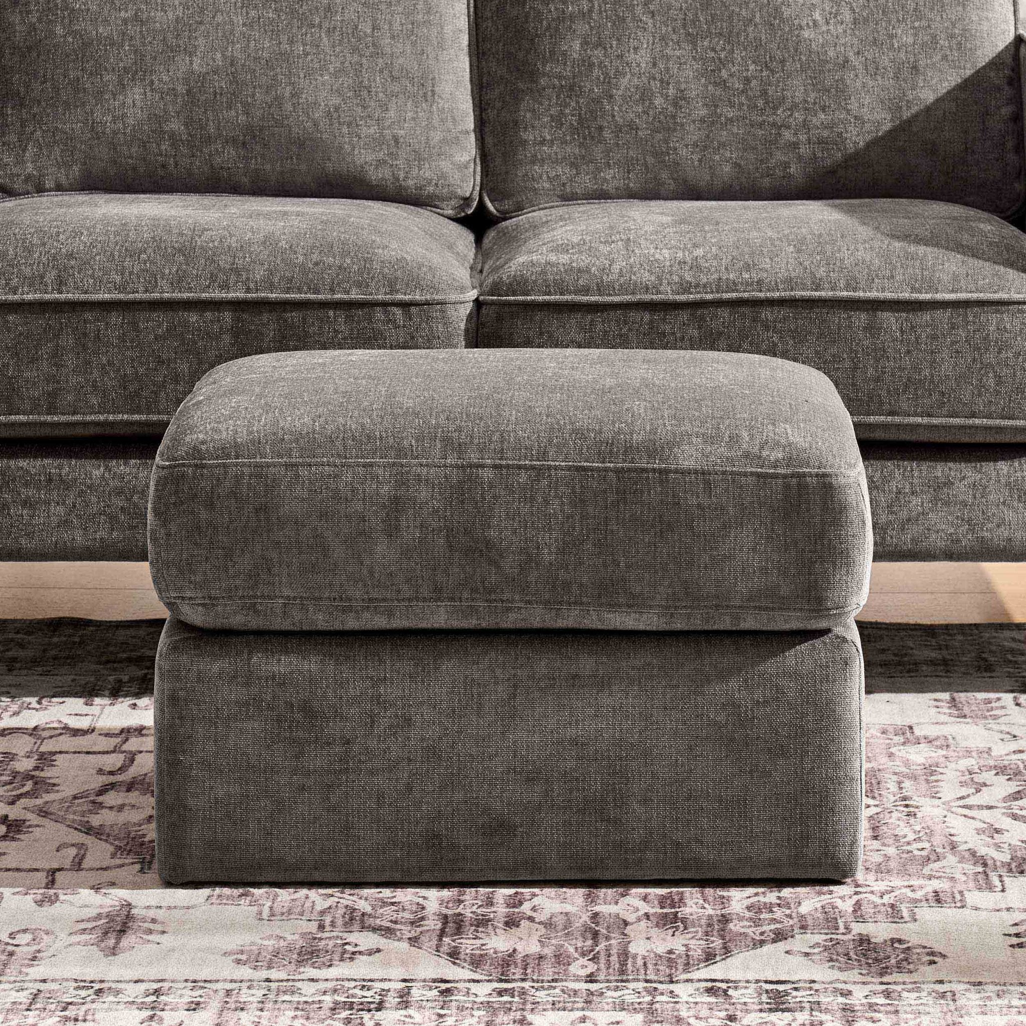 Dusklia - Small Seville Compact Pouffe - Chenille Grey