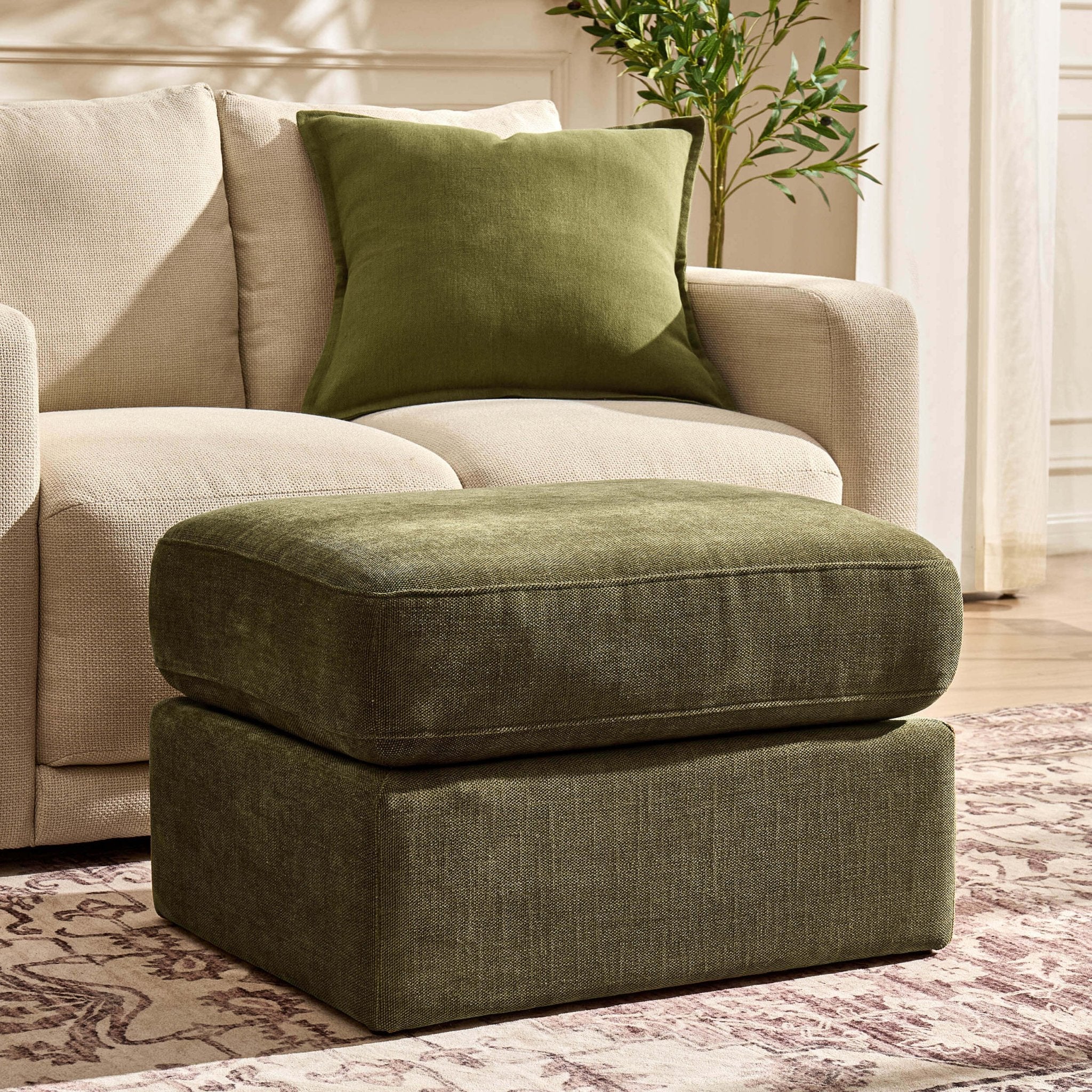 Dusklia - Small Seville Compact Pouffe - Chenille Olive