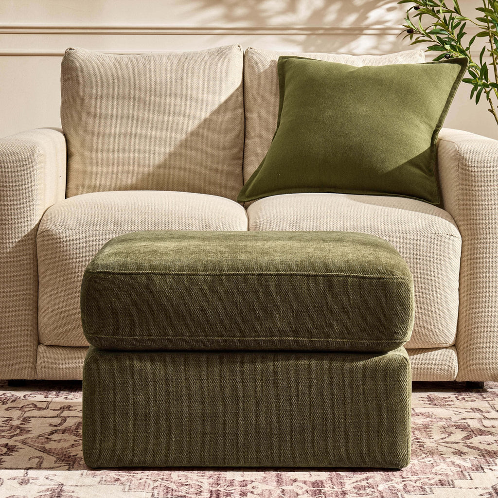 Dusklia - Small Seville Compact Pouffe - Chenille Olive
