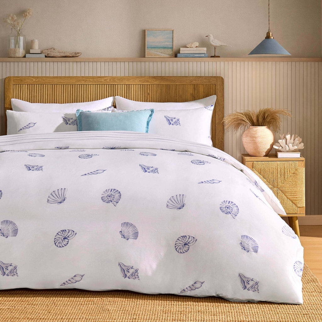 Dusklia - Shell 100% Cotton Reversible Duvet Cover & Pillowcase Set - Blue