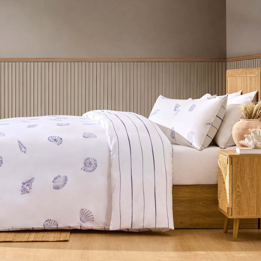Dusklia - Shell 100% Cotton Reversible Duvet Cover & Pillowcase Set - Blue