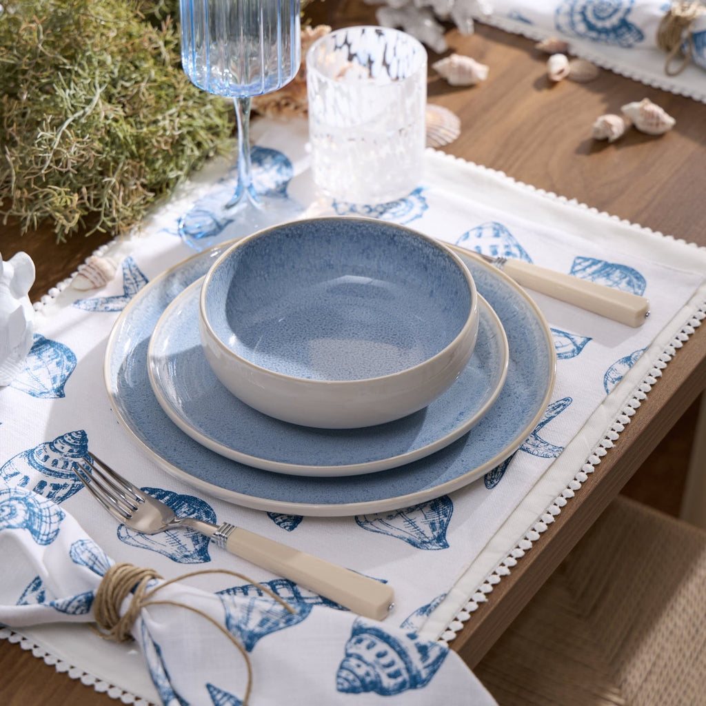 Dusklia - Shell Print Set of 4 Napkins - Natural/ Blue