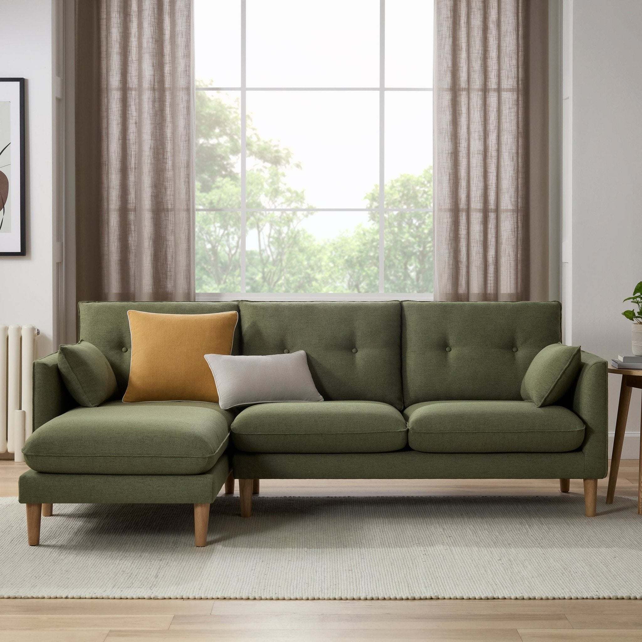 Dusklia - Shoreditch Left Hand Chaise Sofa - Woven Green