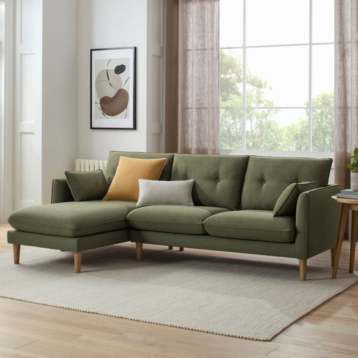 Dusklia - Shoreditch Left Hand Chaise Sofa - Woven Green