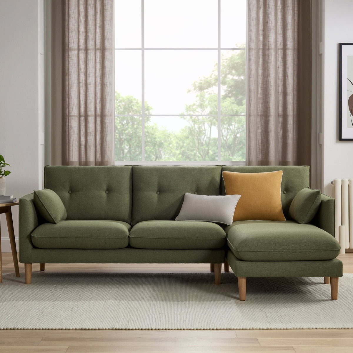 Dusklia - Shoreditch Right Hand Chaise Sofa - Woven Green