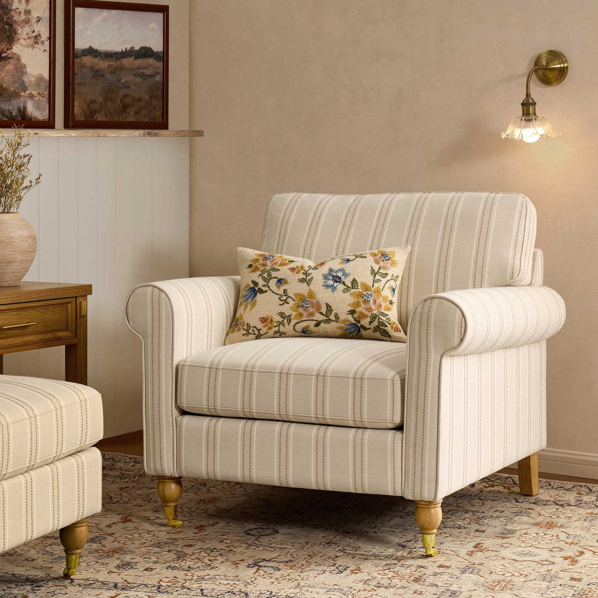 Dusklia - Sicily Armchair - Natural Stitched Stripe