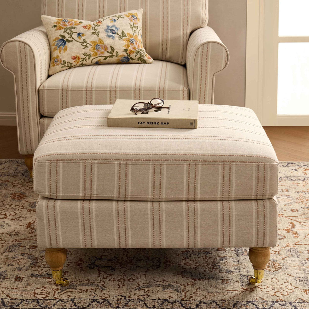 Dusklia - Sicily Pouffe - Natural Stitched Stripe