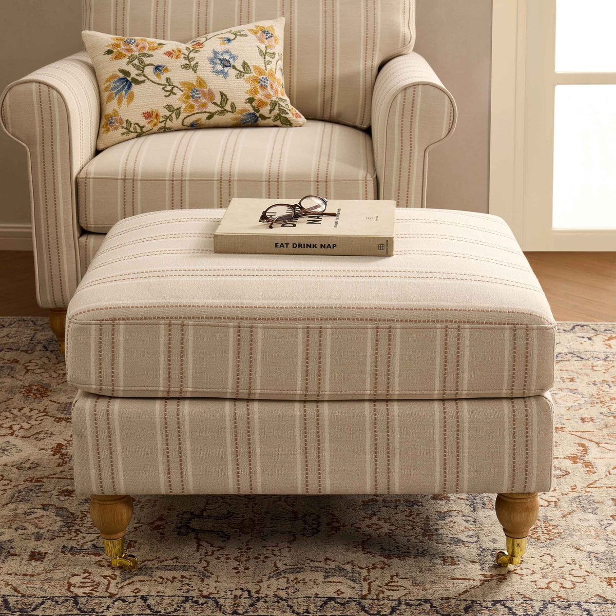 Dusklia - Sicily Pouffe - Natural Stitched Stripe