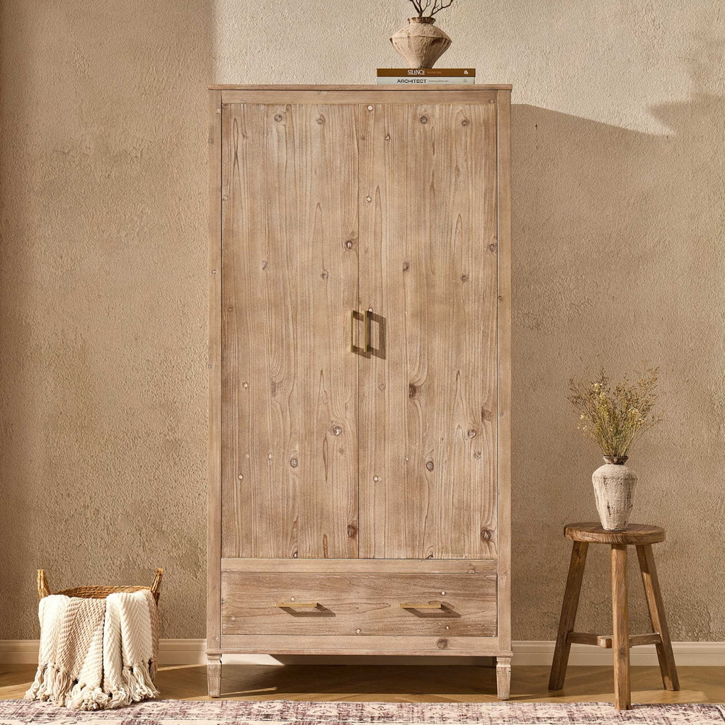 Dusklia - Sienna 2 Door Wardrobe with Drawers - Washed Wood