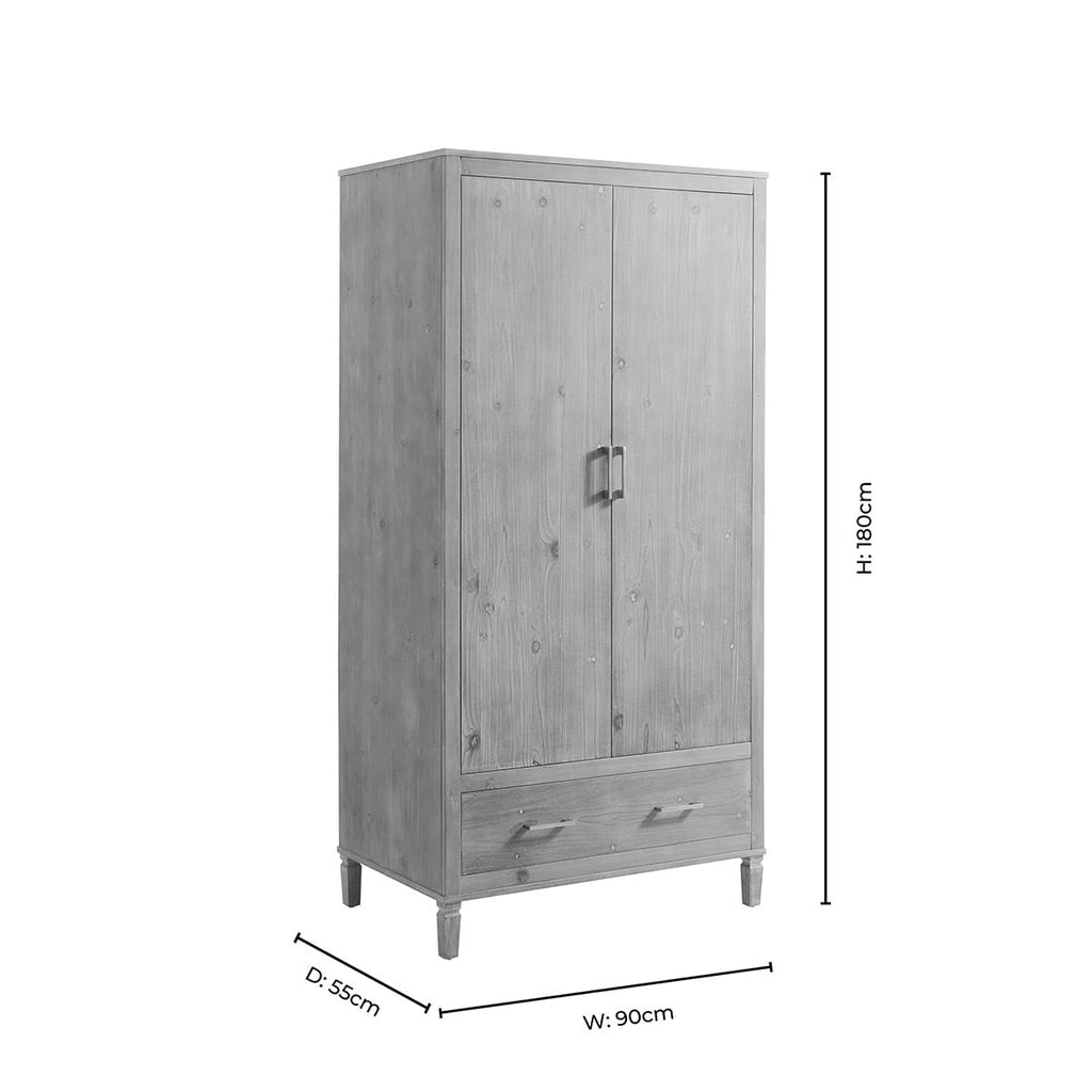 Dusklia - Sienna 2 Door Wardrobe with Drawers - Washed Wood