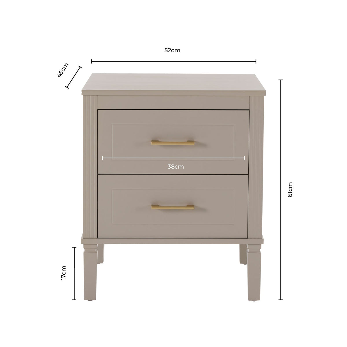 Dusklia - Sienna 2 Drawer Bedside Table - Taupe