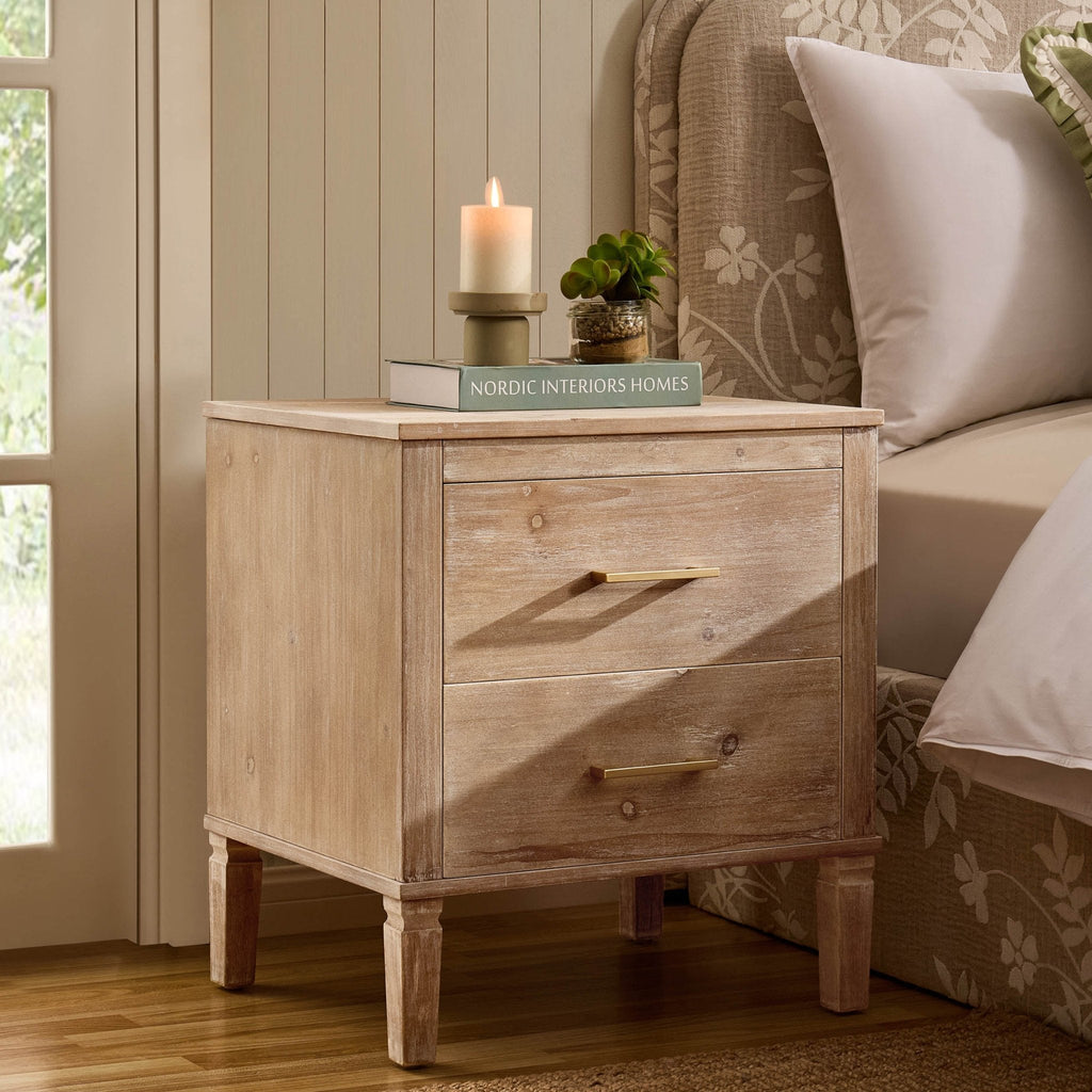 Dusklia - Sienna 2 Drawer Bedside Table - Washed Wood