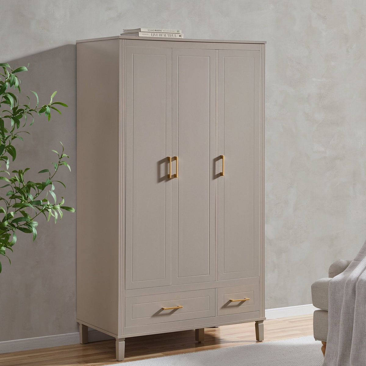Dusklia - Sienna 3 Door Wardrobe with Drawers - Taupe