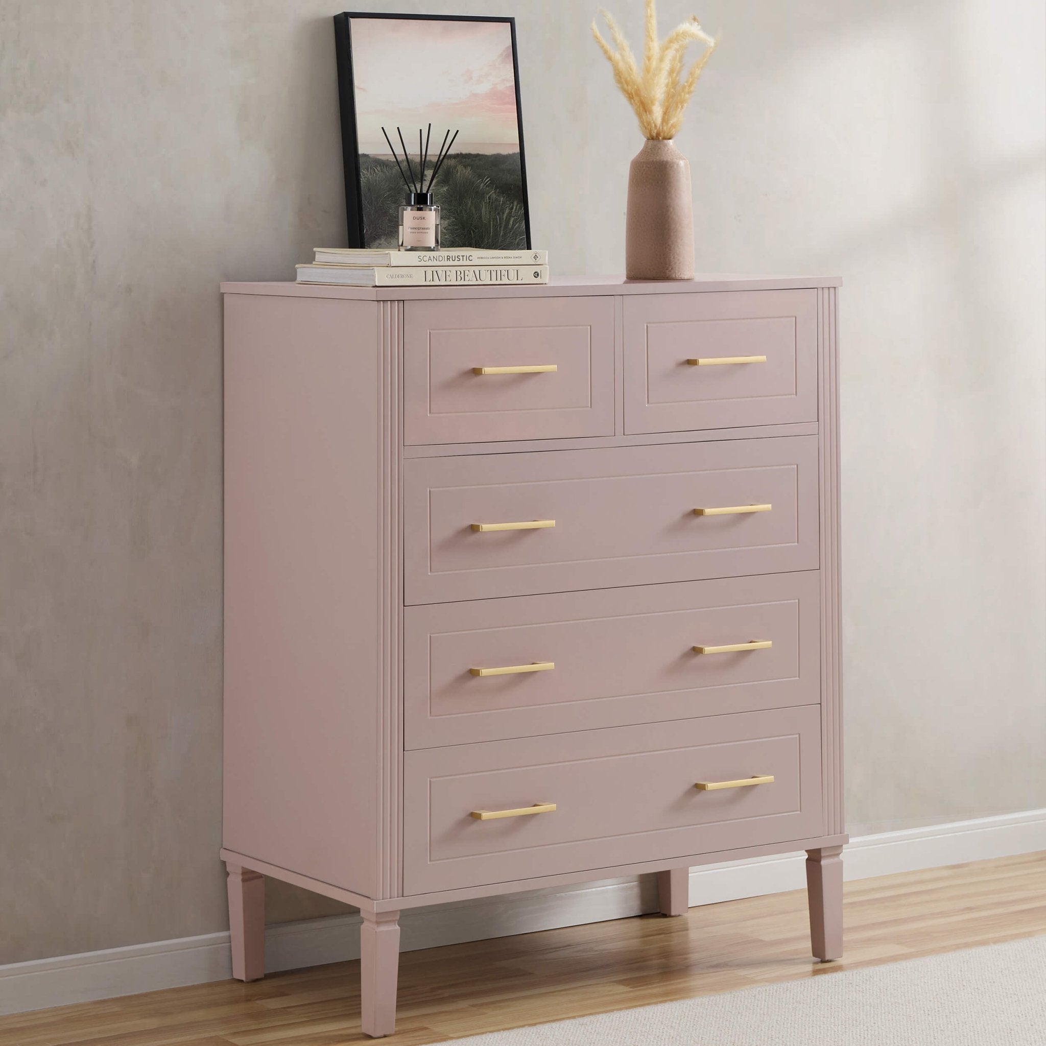 Dusklia - Sienna 5 Drawer Chest - Dusty Mauve