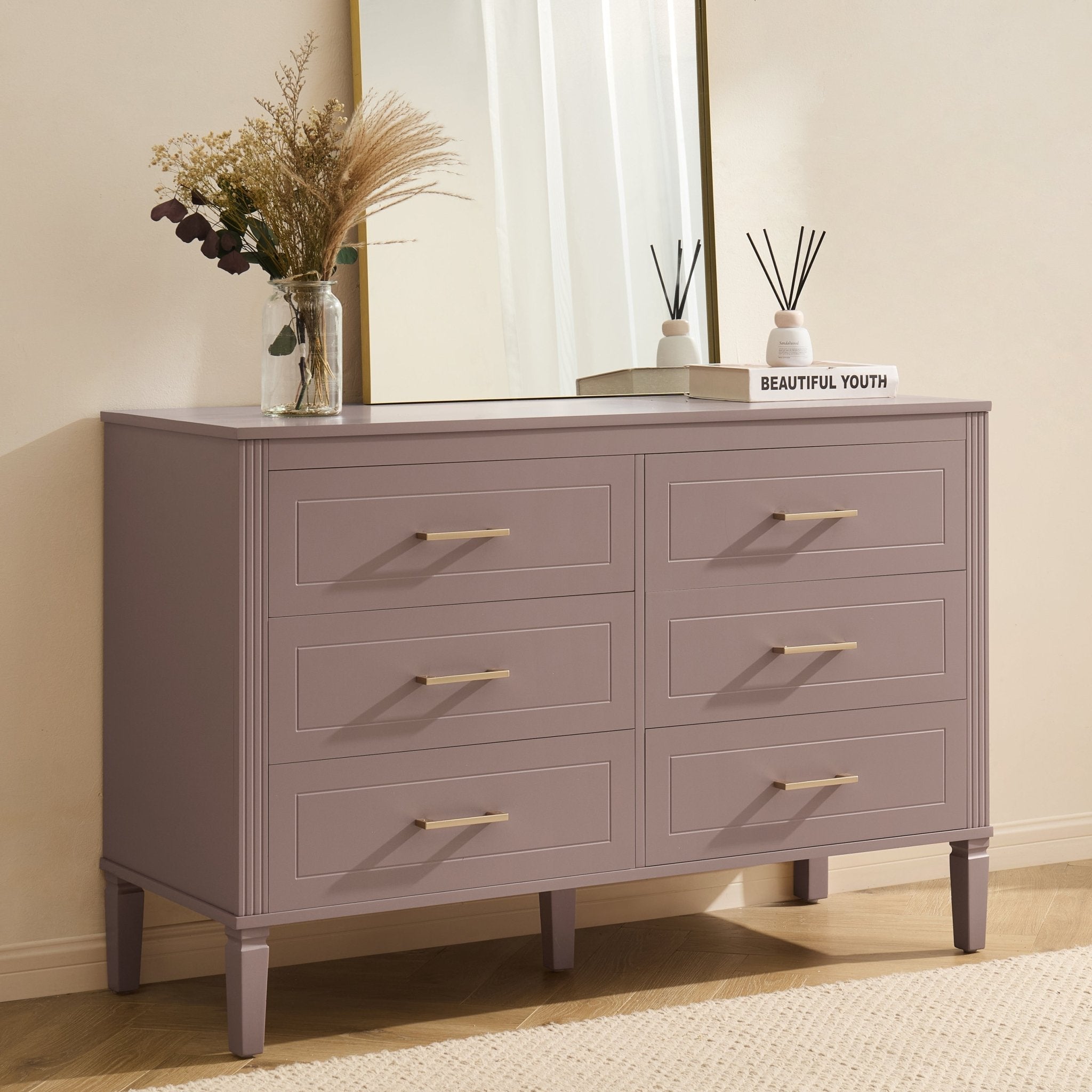 Dusklia - Sienna 6 Drawer Chest - Dusty Mauve