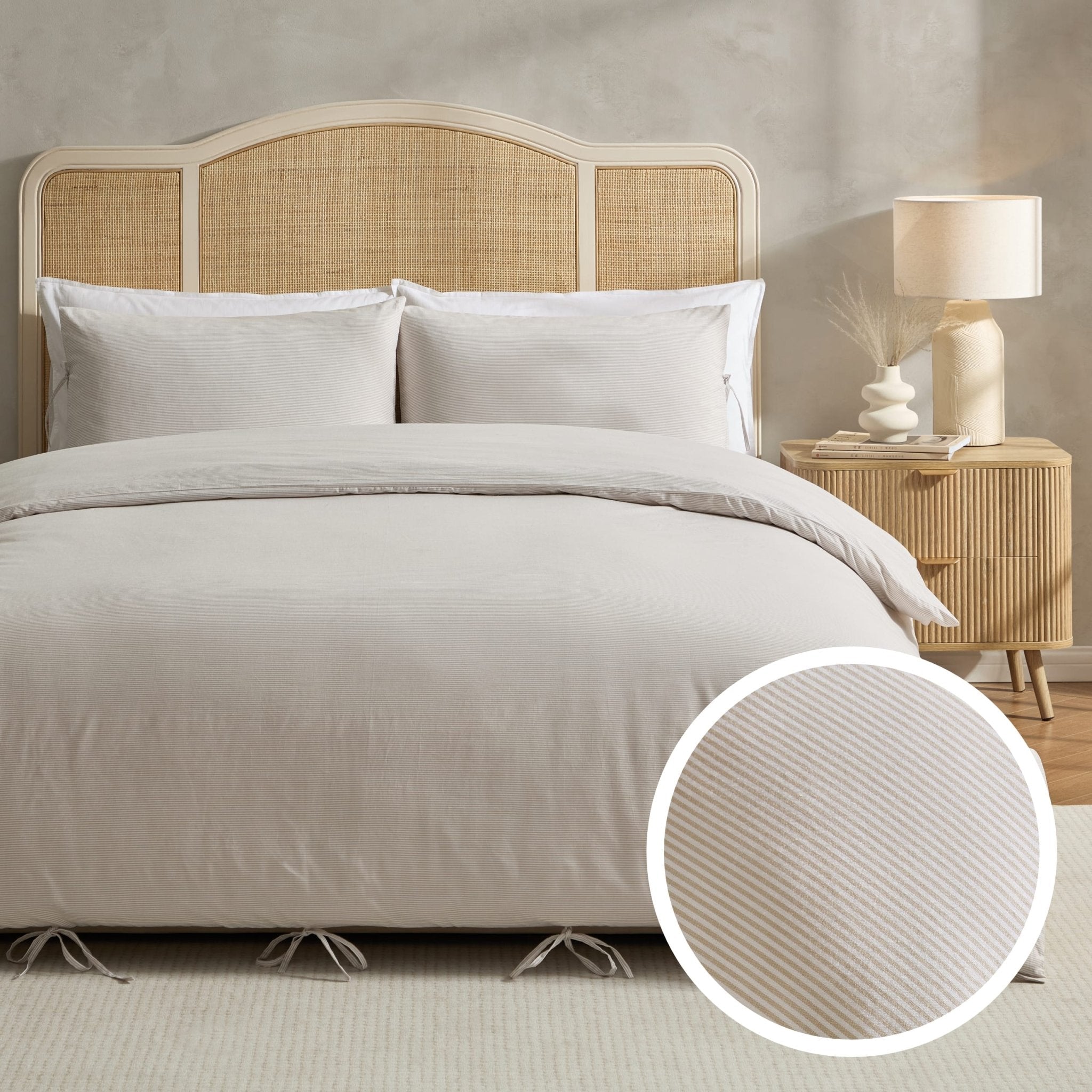 Dusklia - Sigrid 100% Cotton Yarn Dyed Stripe Duvet Cover & Pillowcase Set - Natural