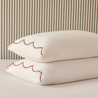 Dusklia - Simone 220 Thread Count Scallop Embroidered Edge Duvet Cover - White/Berry