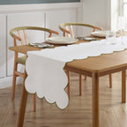 Dusklia - Simone Scallop Edge Table Runner - Off White/Olive