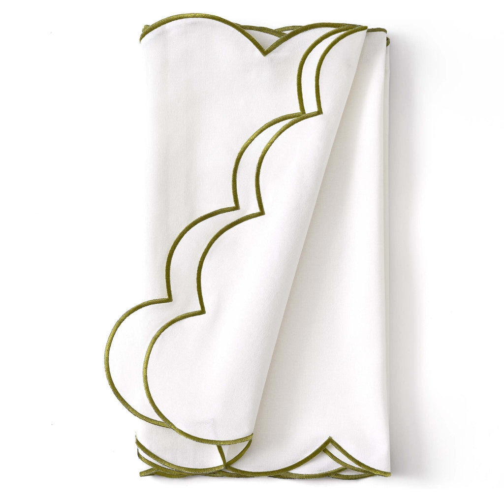 Dusklia - Simone Scallop Edge Table Runner - Off White/Olive