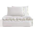 Dusklia - Simone 220 Thread Count Scallop Embroidered Edge Duvet Cover - Off White/Olive